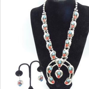 Squash blossom turquoise necklace and earrings